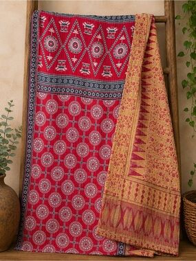 Vintage Handmade Printed Kantha Quilt India Sari Throw Blanket Twin 52x80